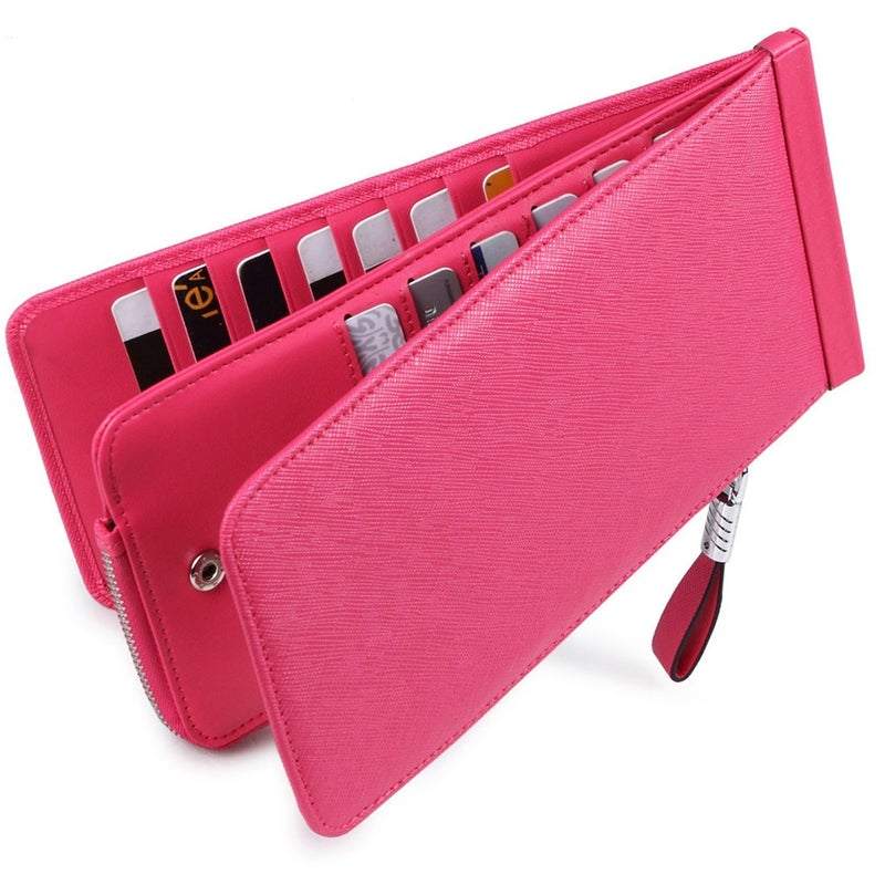 Huztencor Women's Credit Card Holder RFID Blocking Leather Multi Card Organizer Wallet Slim Long Zipper Bi-fold Business Card Case Clutch Wallet with ID Window Pink (FBA) - Image 1
